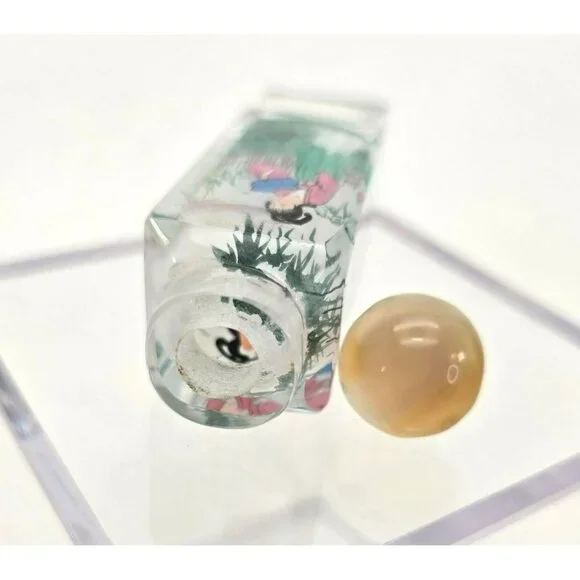 Snuff Bottle Hand-Painted Chinese Square Glass Round Lid Vintage Women je143